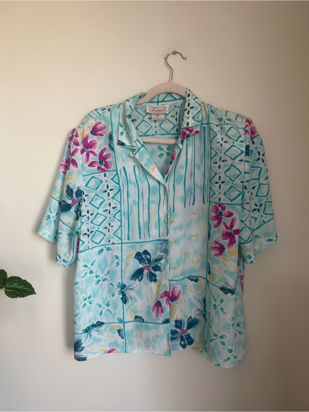 Tropical Print Short-Sleeve Shirt - Light Aqua Floral
